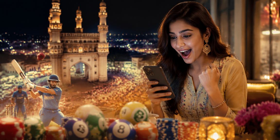 Rummy player using mobile device near Charminar in Hyderabad